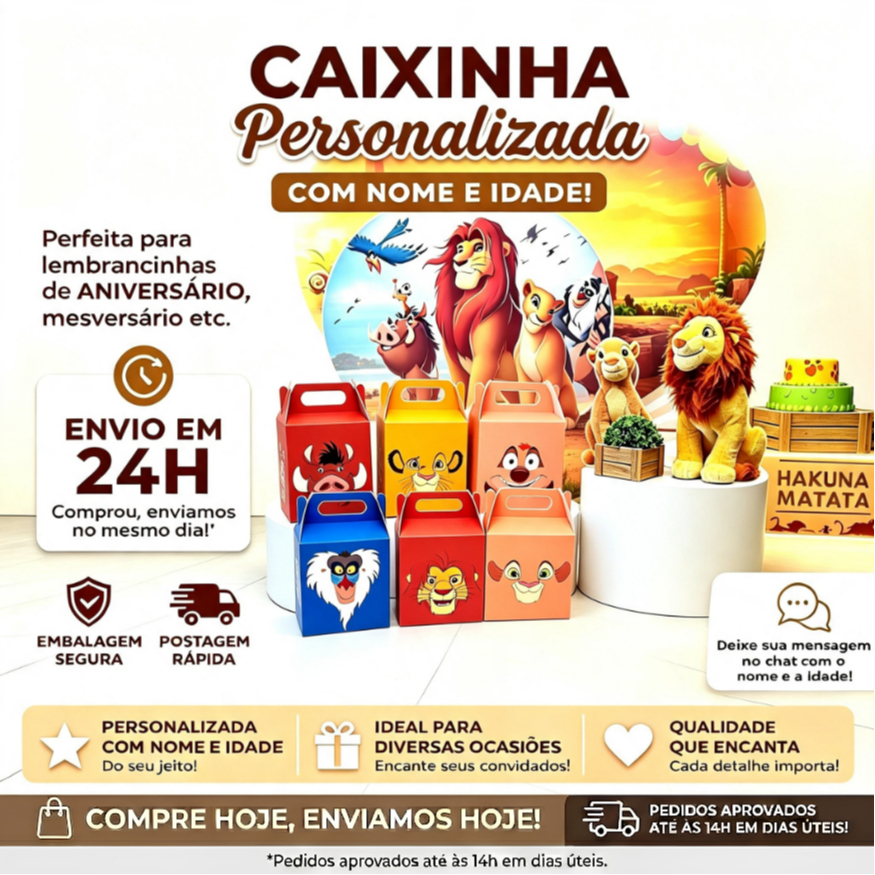 Kit Rei Leão Maletinha Dupla Face Papelaria Personalizada Festa ...