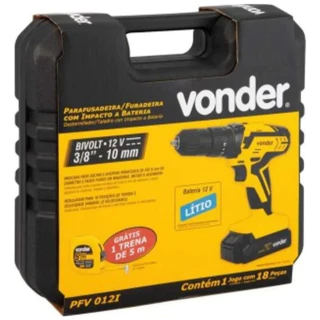Parafusadeira Furadeira Vonder Com Impacto a Bateria Pfv012i - 18 Peças