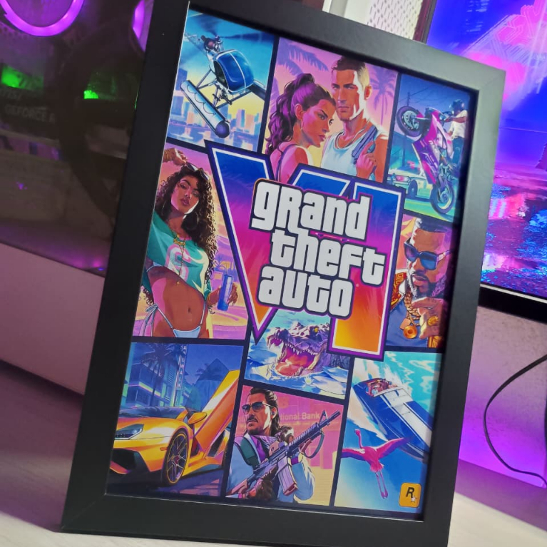 Quadro Decorativo GTA VI / GTA 6 Gamer A4 21x30cm com Moldura Preta — imagem 4