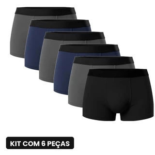 Kit 6 Cuecas Boxer Microfibra Adulto Masculino Preta Cinza Marinho Premium Forro Algodão