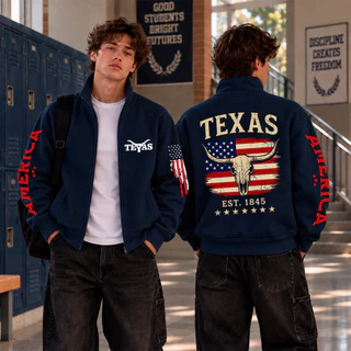Jaqueta Masculina Esportes Casual Estilosa com Zíper Confortável Streetwear Moda Americana Texas USA Urbana Western