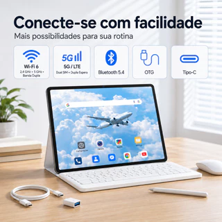 Tablet 5G Android 15 11.6 Polegadas 12GB RAM 512GB ROM Com Teclado Mouse Caneta Tablet Profissional Completo