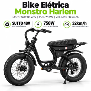 Bicicleta Elétrica Monstro Harlem, Motor SUTTO 750W, Bateria LG 48V 21Ah, Freio Hidráulico TEKTRO, Shimano Altus 8v