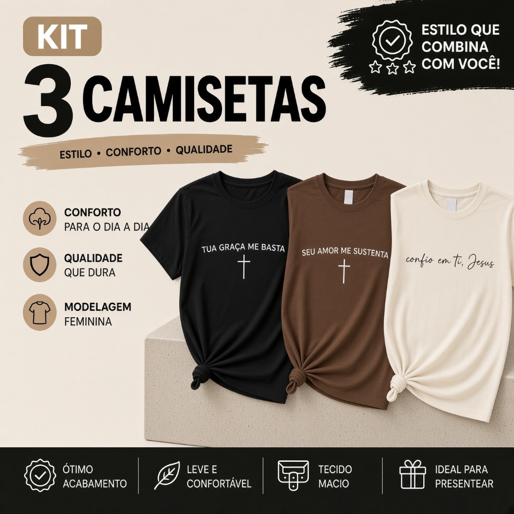 Kit 3 Camisetas Femininas Cristãs Tua Graça Me Basta Seu Amor Me ...