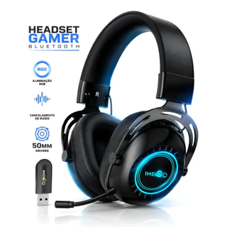 IMENSO Headset Gamer Sem Fio Com Microfone Cancelamento de Ruído + Pendrive + 2 Cabos Adaptadores Bluetooth Concentração
