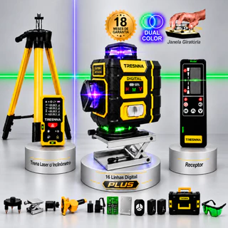 Nivel Laser 16 Linhas Plus Tresnna Dual Color, Tela Digital Touch Screen Lcd, Receptor 60m, Janelas Giratórias