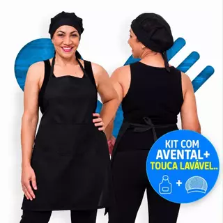 Kit Com Avental Oxford Unissex e Touca Telinha Cozinha Restaurante Churrasqueiro
