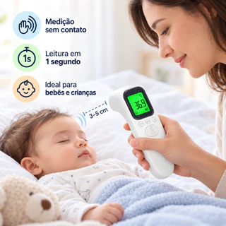 Termômetro Digital Infravermelho de Testa Sem Contato 1s Visor Iluminado Memória 32 Leituras