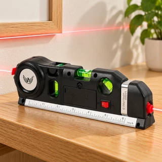 Nível a Laser Profissional com Trena 3m, Régua e 4 Níveis de Bolha para Construção