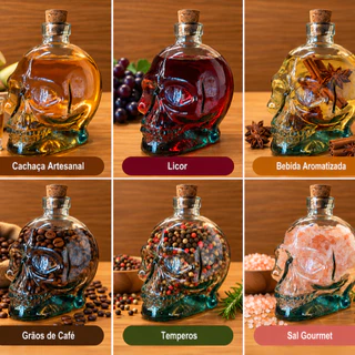 Garrafa de Vidro Caveira 750ml com Rolha de Cortiça para Bebidas e Decoração