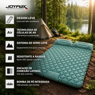 Colchão Inflável Casal Automático Camping 190x120x5cm Nylon 40D TPU Impermeável Compacto Com Travesseiro JOYFOX