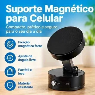Suporte Magnético para Celular com Ventosa – Dobrável e Portátil