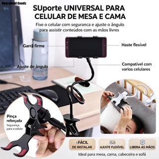 Suporte Celular Articulado Flexível De Mesa Cama Presilha Universal Suporte Universal para Celular