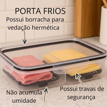 Porta Frios Duplo Preto para Presunto e Queijo Com Fundo Removível Para Conservar e Organizar a Geladeira Hermetico