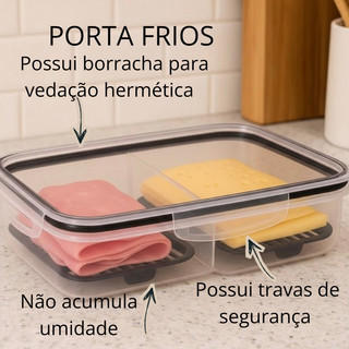 Porta Frios Duplo Preto para Presunto e Queijo Com Fundo Removível Para Conservar e Organizar