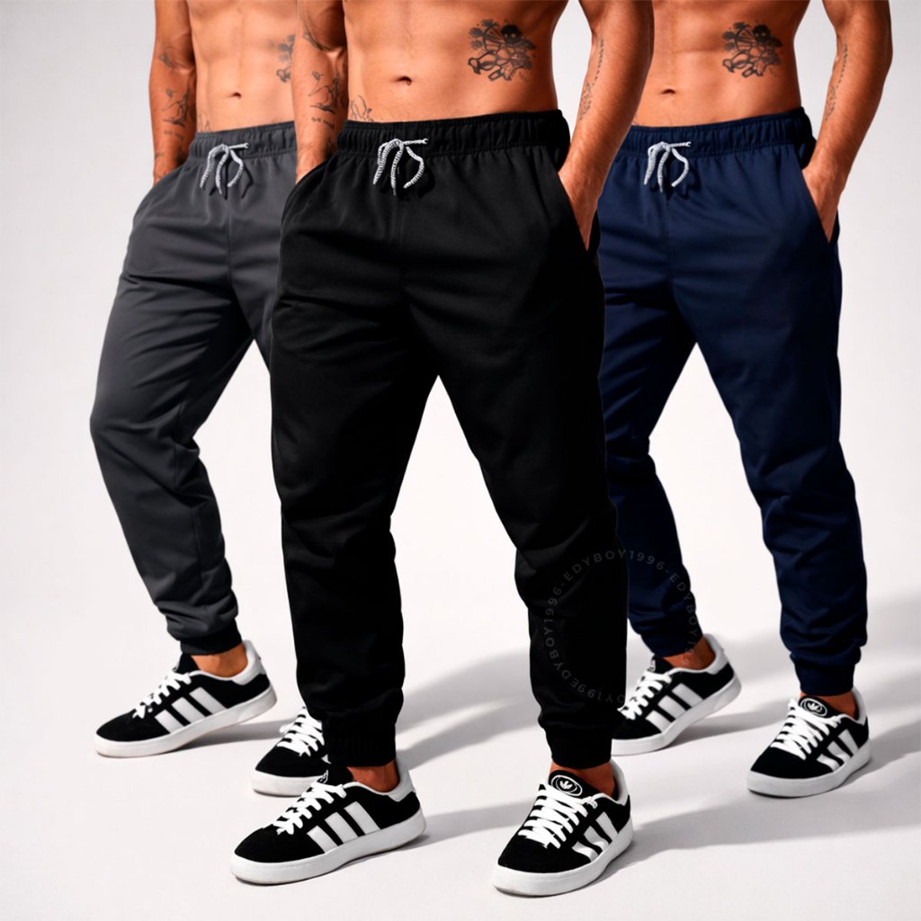 Kit 3 Calça Jogger Masculina Tactel Elastano Academia Treino Fitness Slim Dry Fit Esportiva Leve