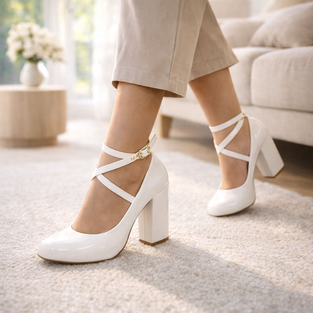 Sapato Feminino Scarpin Boneca Salto Alto Grosso Linha Confort
