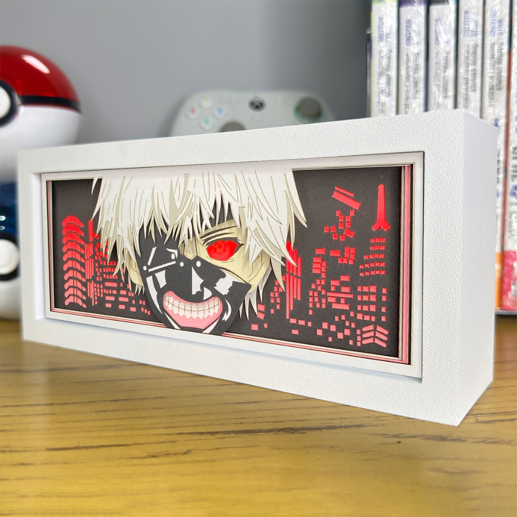 Luminária Lightbox Anime 3D LED Decoração de Mesa PC Gamer Tokyo Ghoul Ken Kaneki