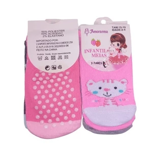 Kit 12 Pares de Meia Infantil Antiderrapante Cano Médio Meninas Feminino Estampas Sortidas Tecido de Algodão em Oferta na Shopee