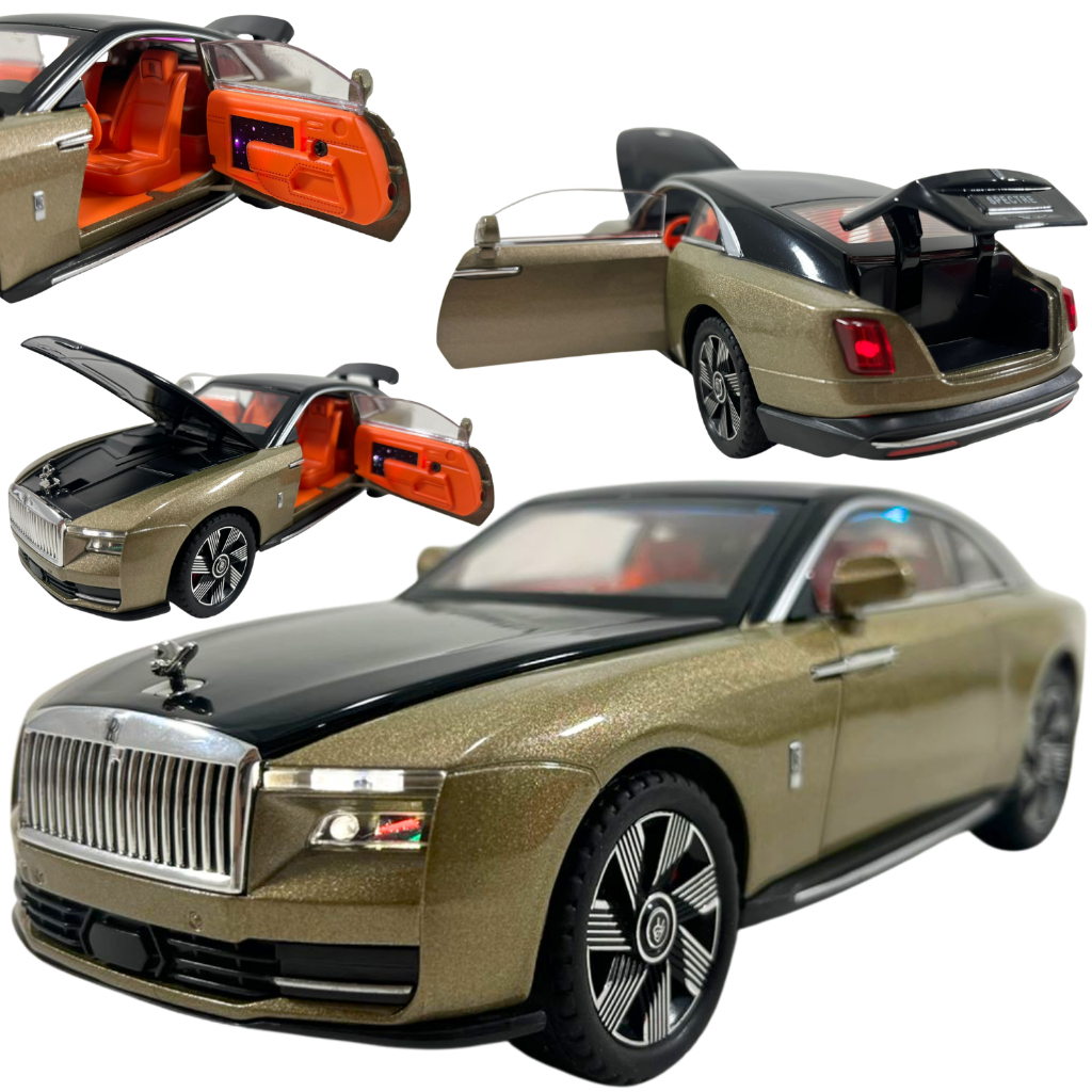 Carrinho metal de luxo Rolls royce abre porta com som e luz