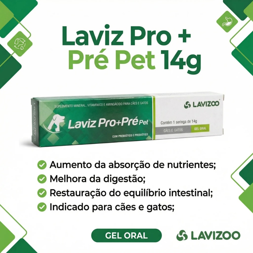 Probiótico para Diarreia em Cães e Gatos Laviz Pro+Pre 14g | Saúde ...