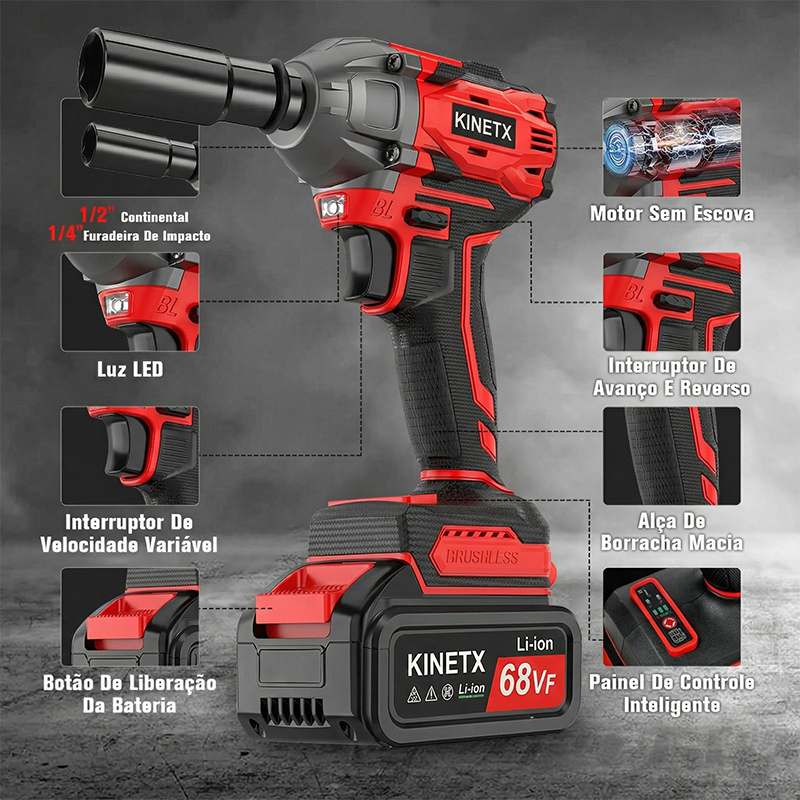 Chave De Impacto Parafusadeira Brushless KINETX 780Nm 68V 2