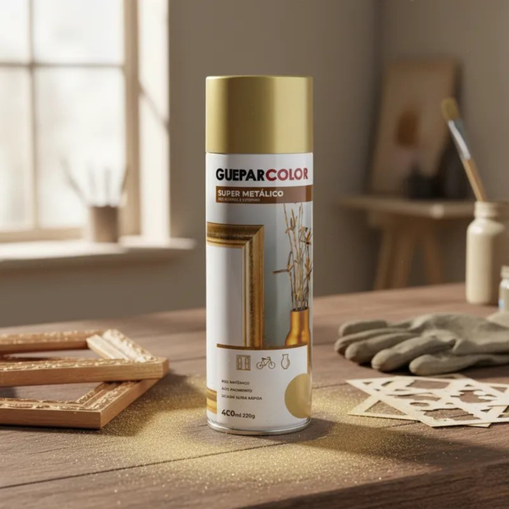 Tinta Spray dourada Uso Geral para Mdf Madeira Metal Plástico Gesso ...