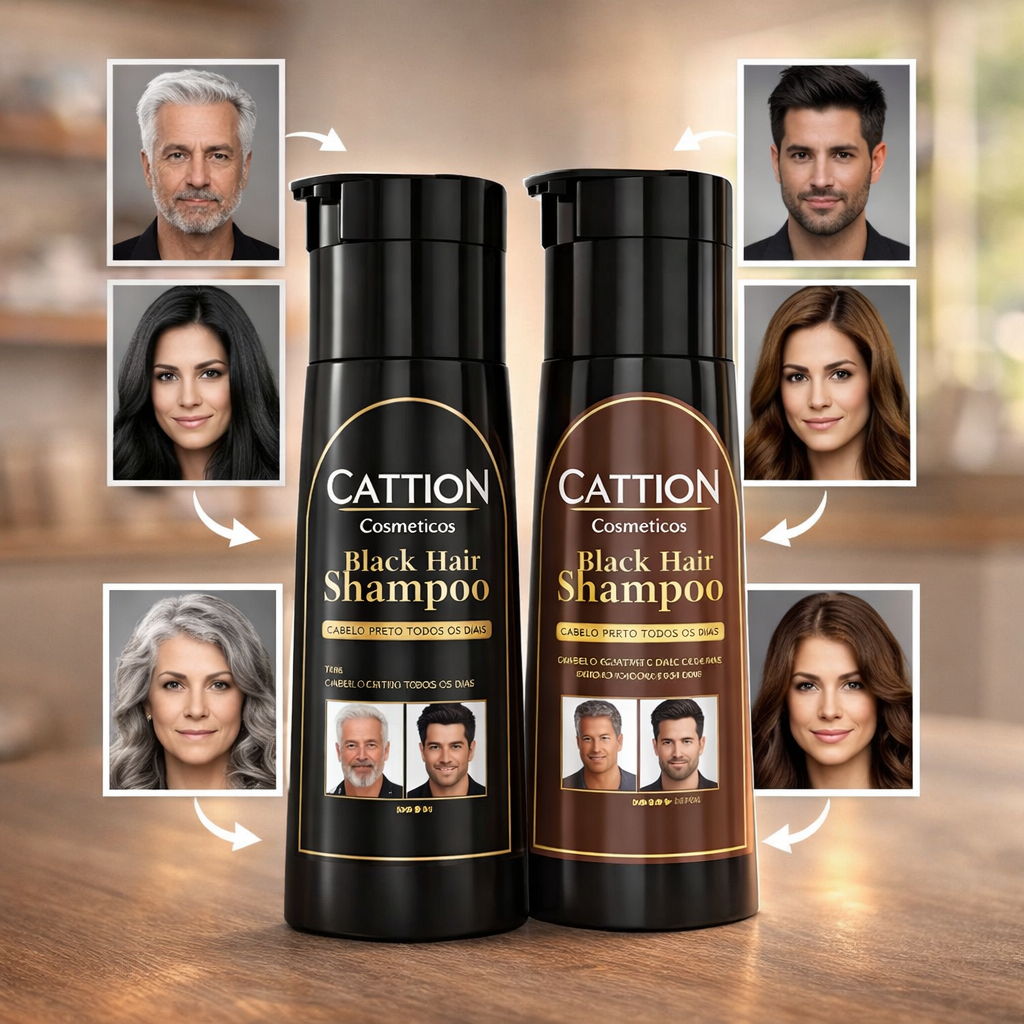 Shampoo Tonalizante Cation Preto Ou Castanho 400ml - Cobre Fios Brancos ...