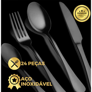 Belifou Kit 24 Jogo De Talheres Aço Inoxidável Preto - Mars