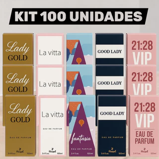 KIT 100 UNIDADES, MASCULINO E FEMININO 100ML CADA, FRAGRANCIA IMPORTADA