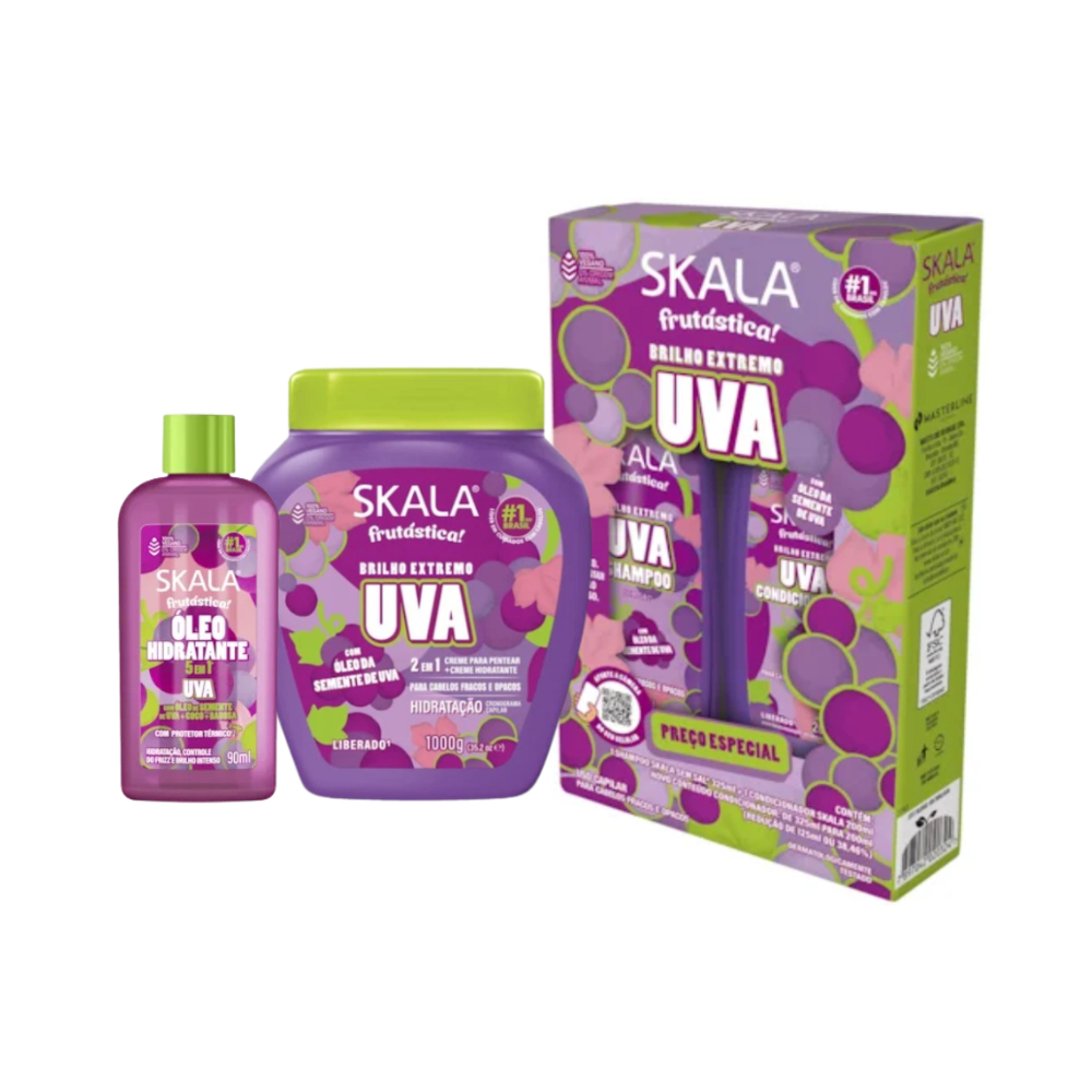 Kit Skala Frutastica Uva Brilho Extremo Potão Creme 1kg Shampoo 325ml ...