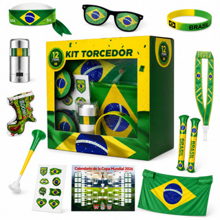 Kit Torcedor Copa do Mundo 2026 Brasil Futebol Bandeira Faixa Confete Corneta Oculos — foto 6 — Achou Levou Brasil
