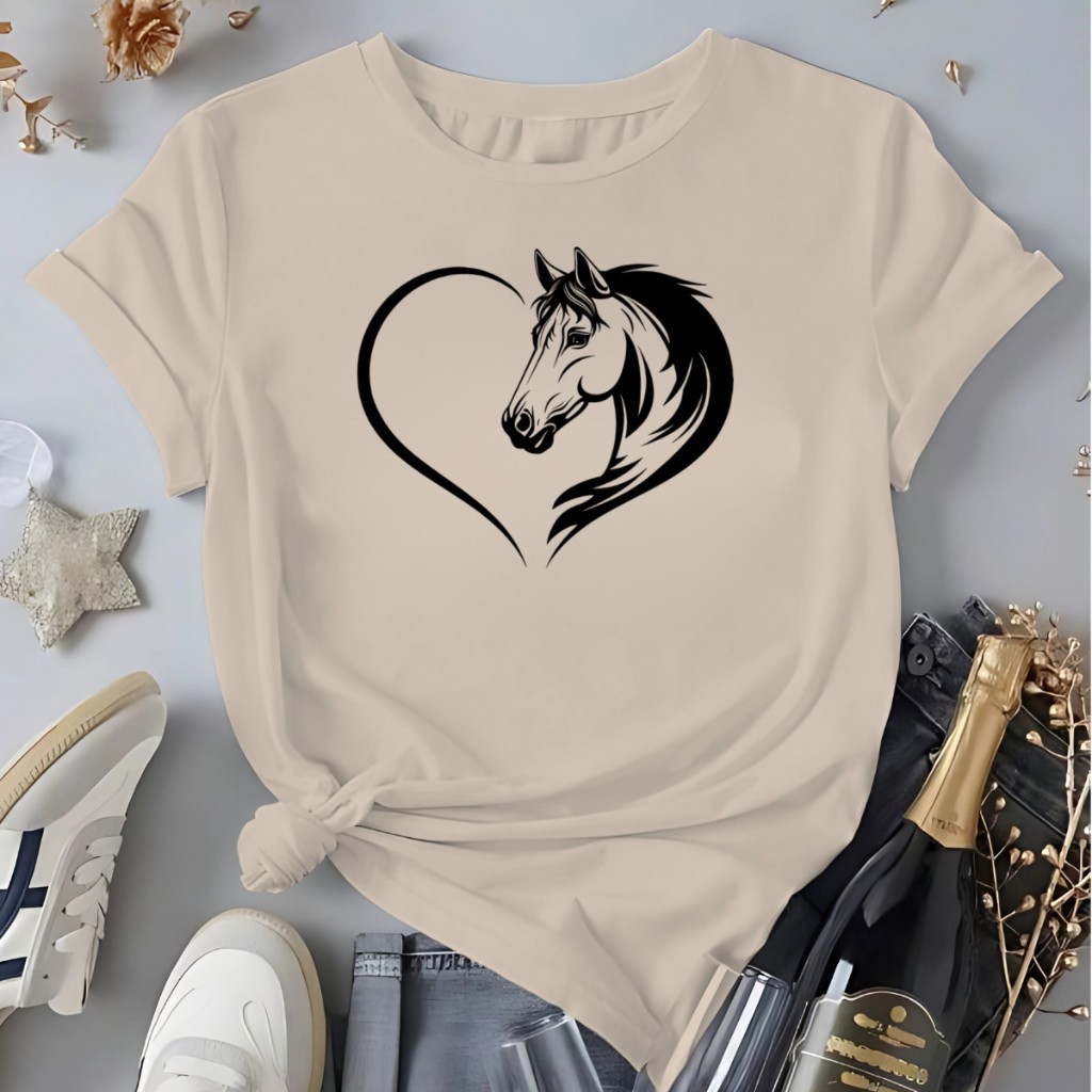Camiseta Rodeio Country Feminina Desenho Cavalo Metade Coração Blusa ...