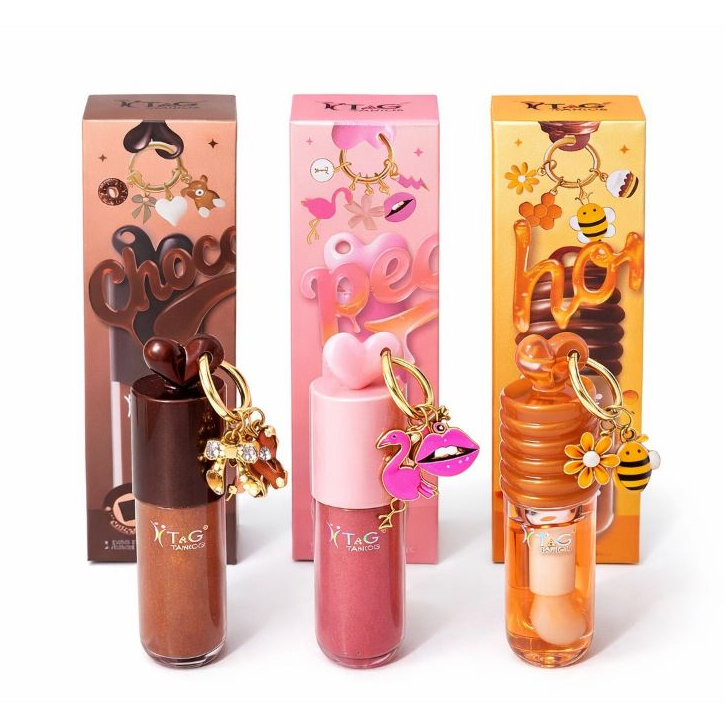Lip Oil Hidratante brilho + Chaveirinho, Chocolate, Mel e Pêssego