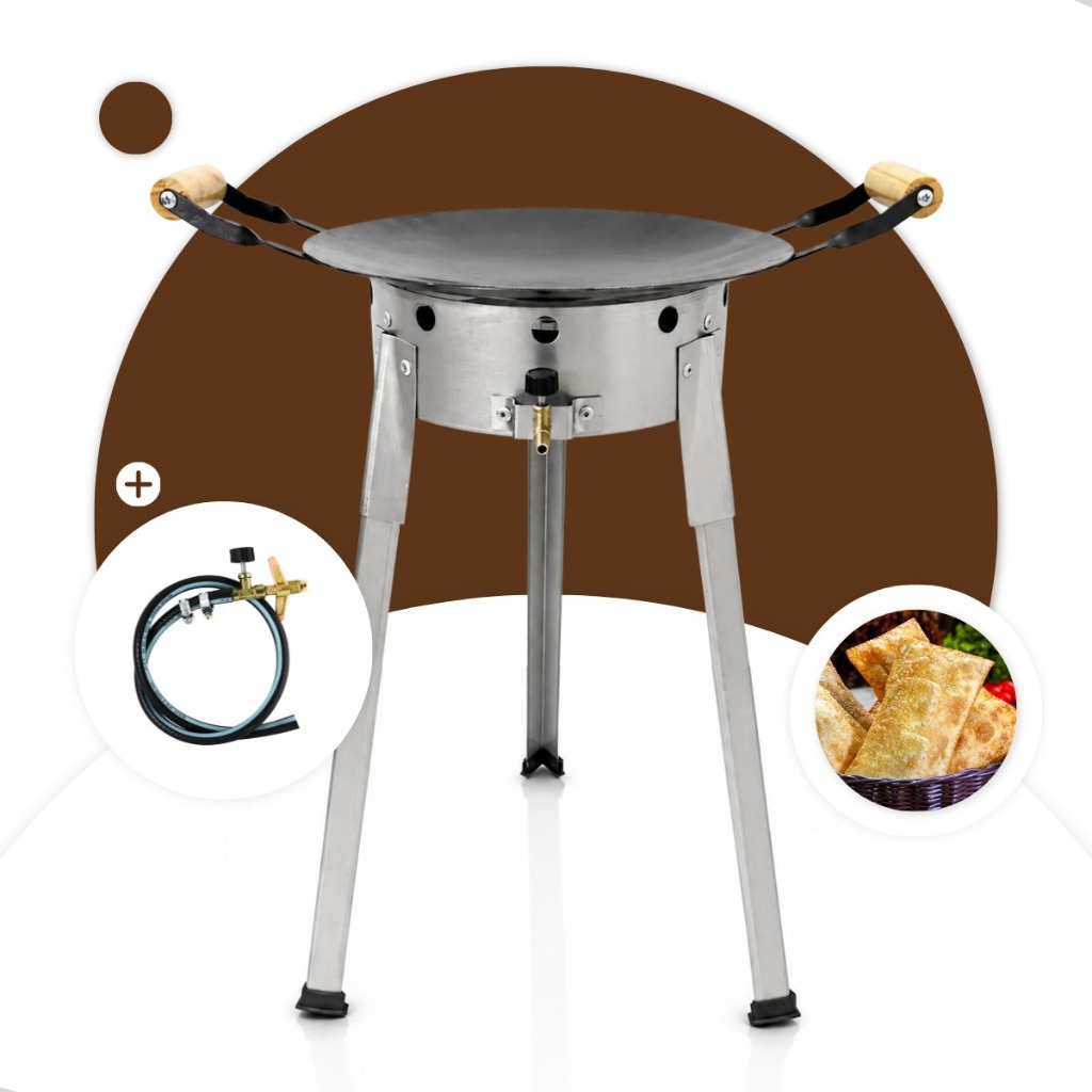Tacho Fritador + Disco Arado 45cm INOX + Fogão Fogareiro Á G