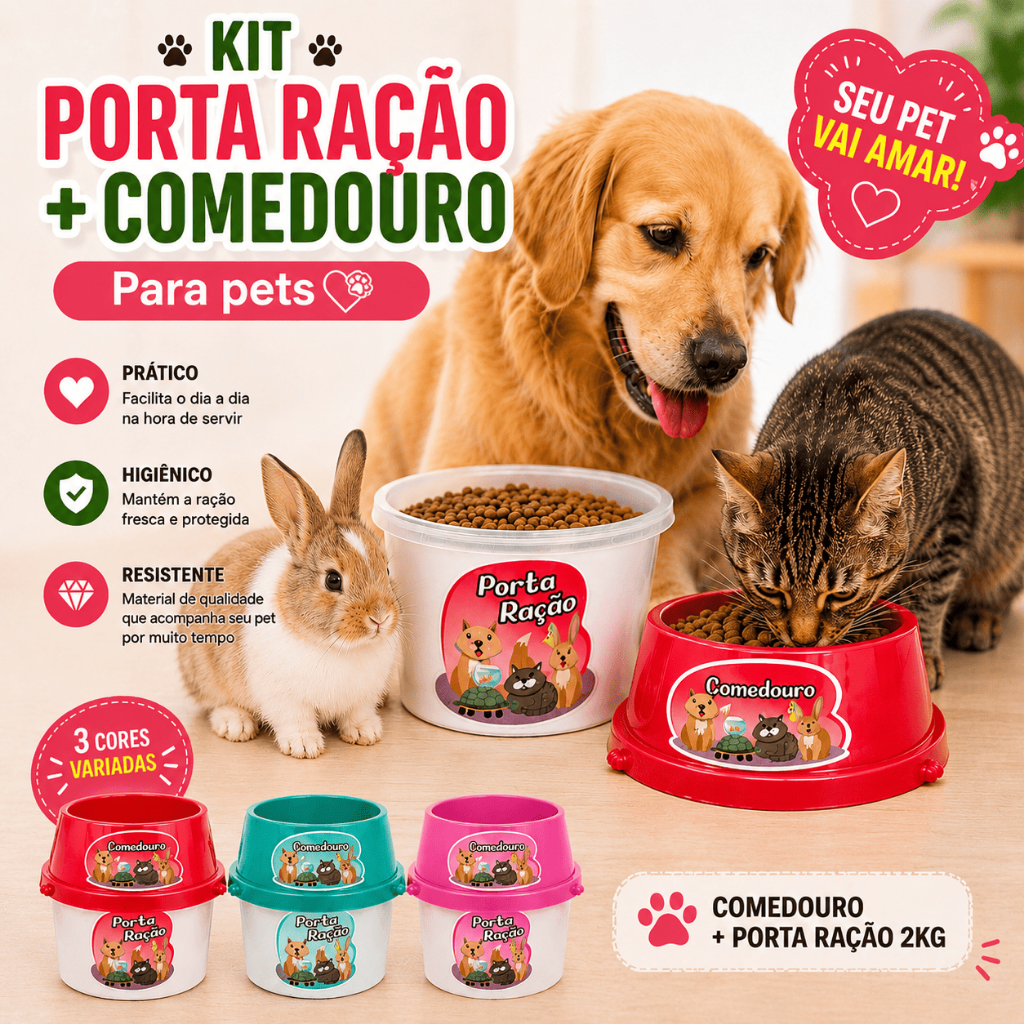 Comedouro Cachorro Gato Coelho Kit Pet 400g Pedreira Utilidades Porta Ração 2kg