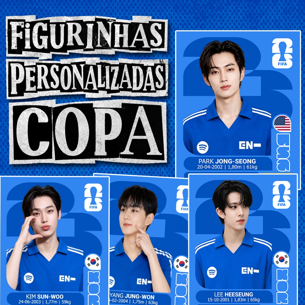 ENHYPEN 7 Figurinhas Fanmade / Estilo Copa do Mundo 2026 Cards