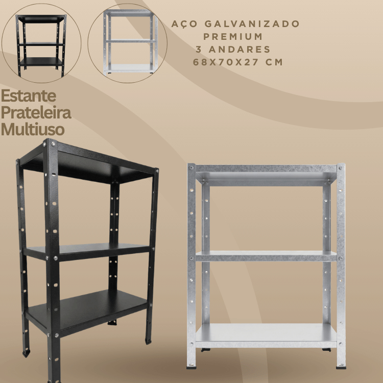 Estante Prateleira Multiuso Aço Galvanizado Premium | 3 Anda