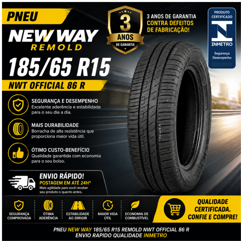 PNEU NEW WAY 185/65 R15 REMOLD NWT OFFICIAL 86 R ENVIO RAPIDO QUALIDADE ...