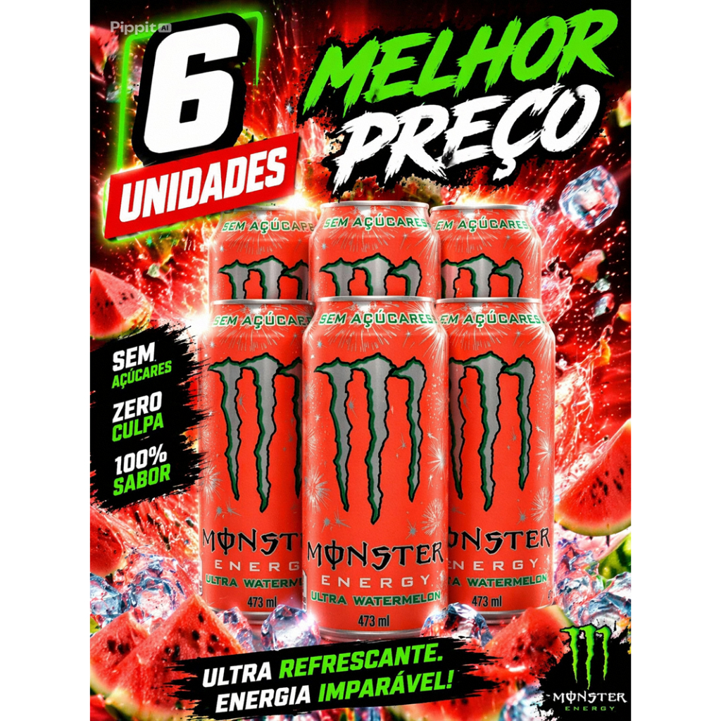 Kit 6 Monster Energy Ultra Watermelon Sem Açúcar 473ml Original