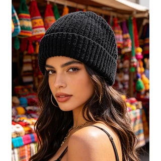 Gorro De Inverno unissex Grosso De Lã Grossa Forro Forrado Base De Veludo Sem Pompom