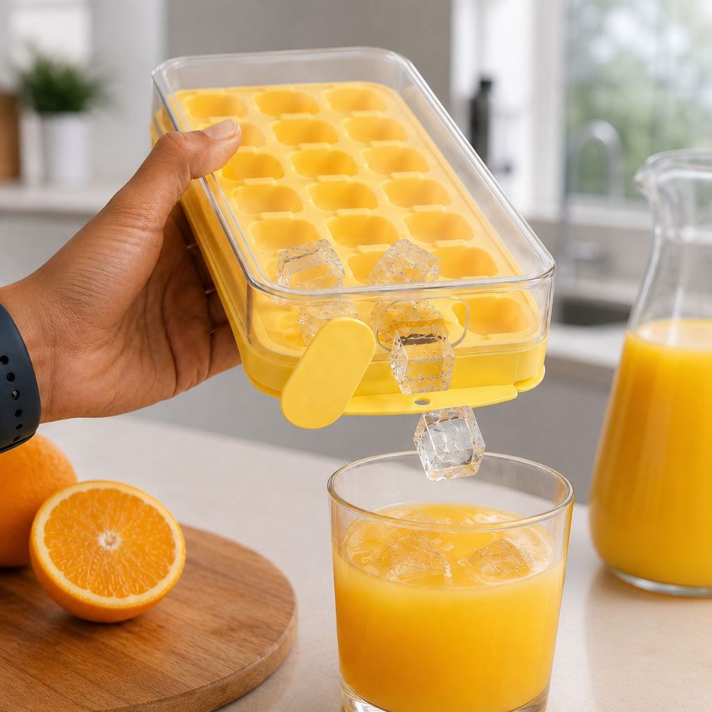 Forma de Gelo com Tampa para 21 Cubos e Fundo Pressionável