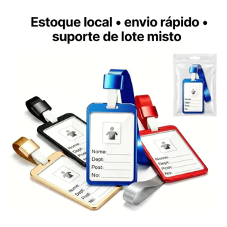 Porta Crachá De Alumínio Ajustável com cordão Para Cartão De Trabalho Identidade DGE ônibus