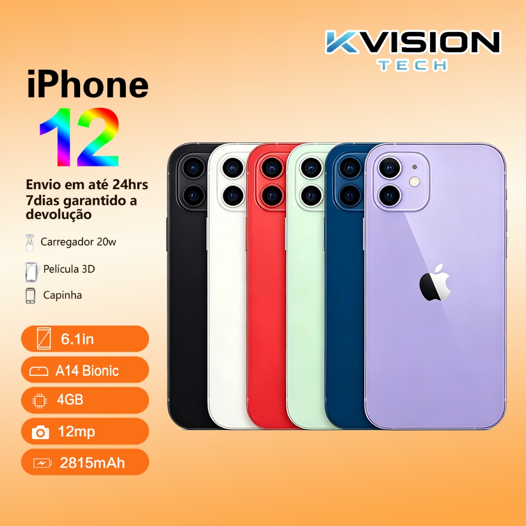 iPhone 12 64GB ou 128GB Vitrine Carregador Garantia e Nota Fiscal