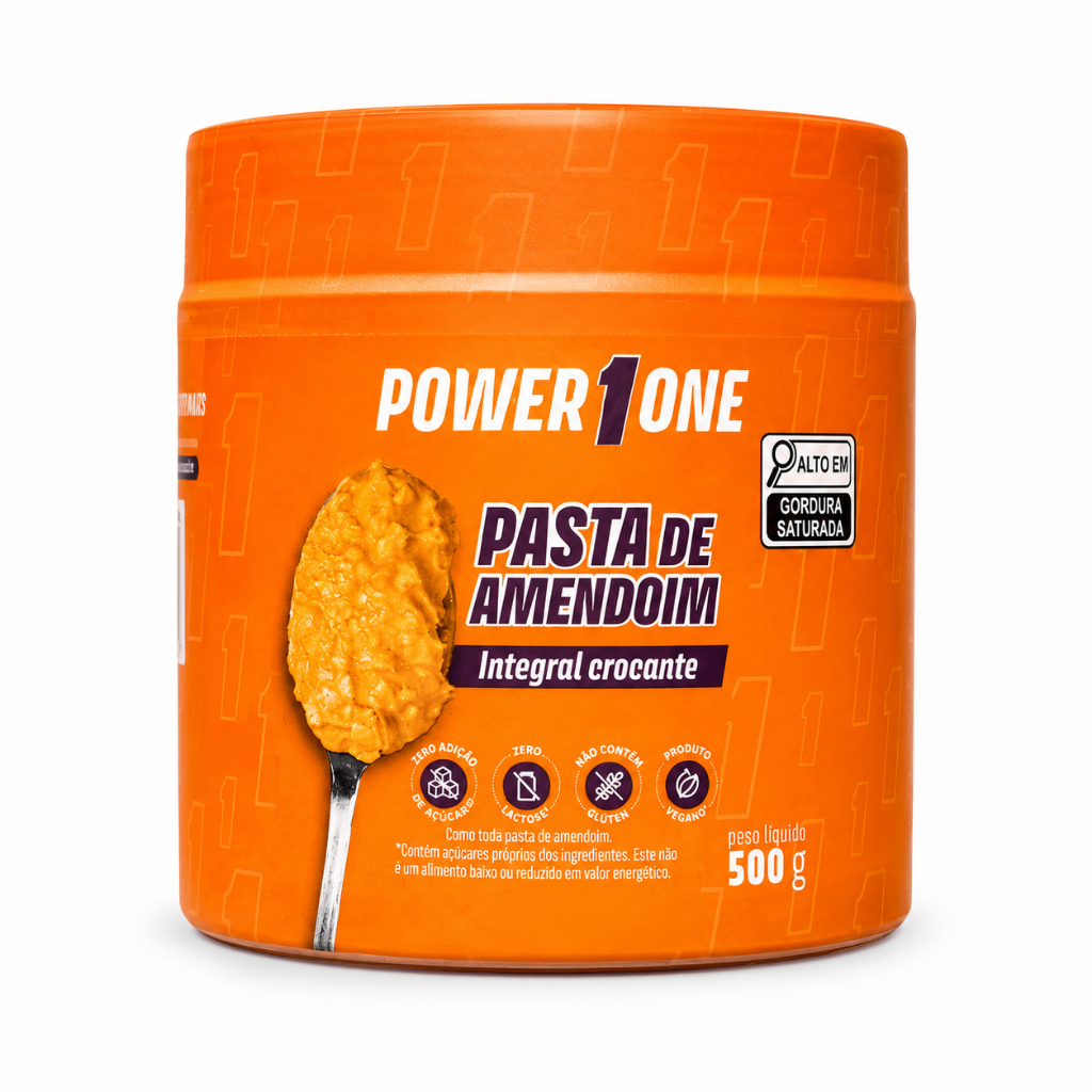Pasta De Amendoim Integral Crocante Power1One 500g Zero Açúcar Sem Glúten Low Carb Fitness
