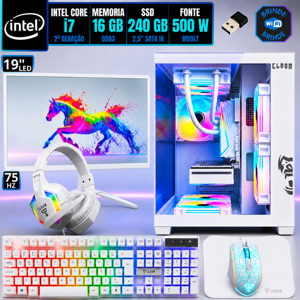 PC Gamer Computador Completo Kit Intel i7 16GB SSD 240GB Monitor