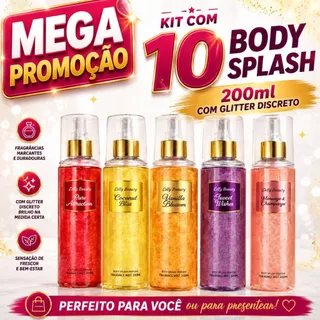 kit 10 body splash Lilly Beauty com glitter loção corporal perfume luminoso 210 ml