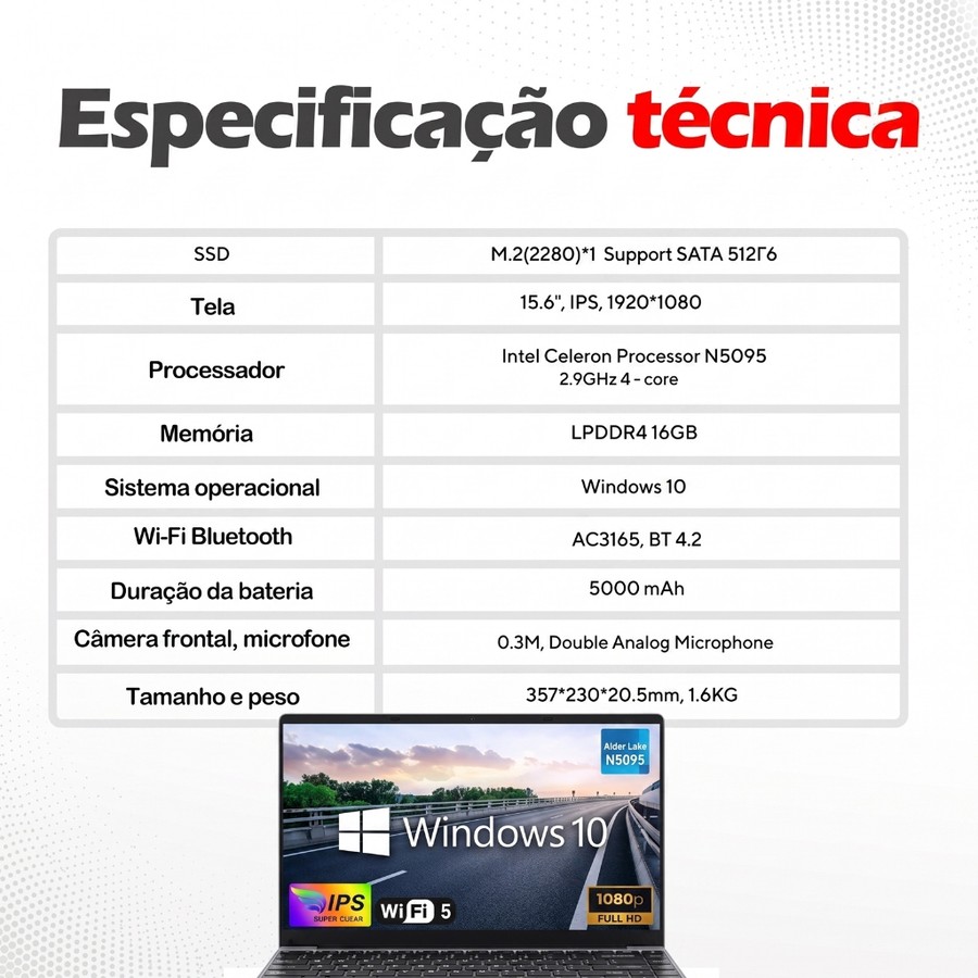 Notebook Gamer 15,6 Polegadas Intel N5095 (2025) - 16GB RAM + 512GB SSD, Live Streaming, Leve e Rápido