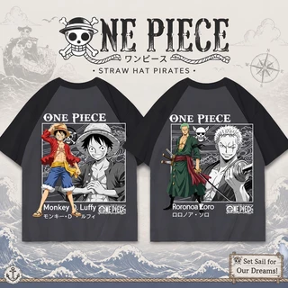 Camiseta Raglan One Piece Luffy e Zoro Estampa Anime Manga Curta Unissex