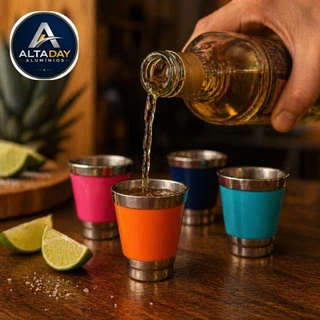 Kit com 5 Copos de Shot Dose Alumínio 50ml Cachaça Vodka Bar Festa Resistente